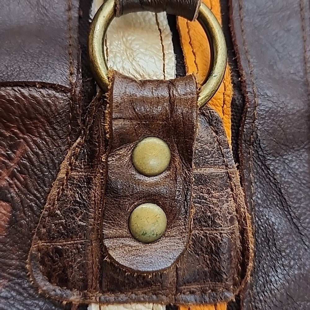De. De Vintage Striped Brown and Orange Leather Women's XL Tote Bag - Picture 11 of 15